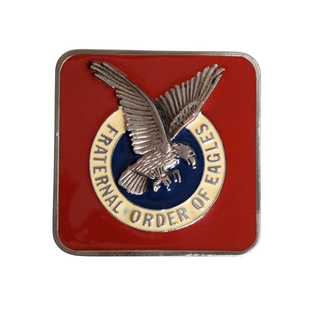 Vintage FOE Fraternal Order of Eagles Red Enamel Belt Buckle 2016 - 2-3/8"